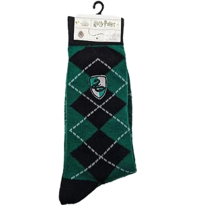 Image of Harry Potter Embroidered House Crest Argyle Pattern Casual Crew Socks, Green (Slytherin), 4.5 12 UK