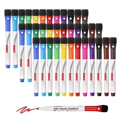 Image of Comix Magnetic Whiteboard Pens, Fine Tip Markers with Eraser Cap, 36 Bulk 12 Colors Low Odor White Board Erasable for Kids Teachers