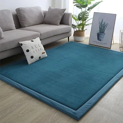 Image of Dmkjdzsw Crawling Mat for Baby Non slip，Nursery Rug，Coral Velvet Area Rugs，2cm Thick Kids Carpet Lake Blue 120 * 150cm