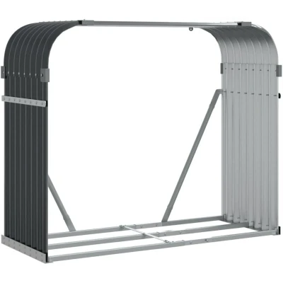 Image of vidaXL Galvanised Steel Log Holder Anthracite Firewood Rack with Wall Hooks, Outdoor Wood Storage for Easy Access and Dry Logs, 120x45x100 cm
