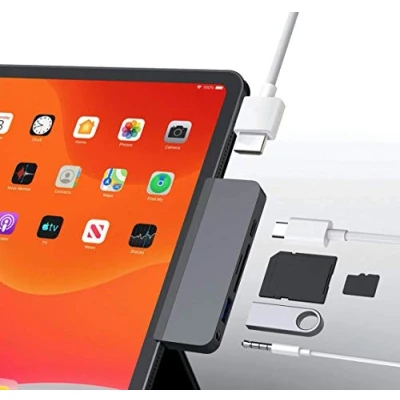 Image of Hyper HyperDrive 6 in 1 USB C Hub for iPad Pro / Air 3.5mm Audio Jack, A, SD, Micro C, HDMI Space Gray