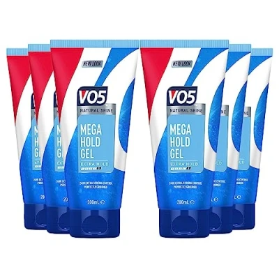 Image of VO5 Mega Hold 24 hour extra strong control Styling Gel for perfectly groomed controlled natural hairstyle 200 ml Multi Buy (6)