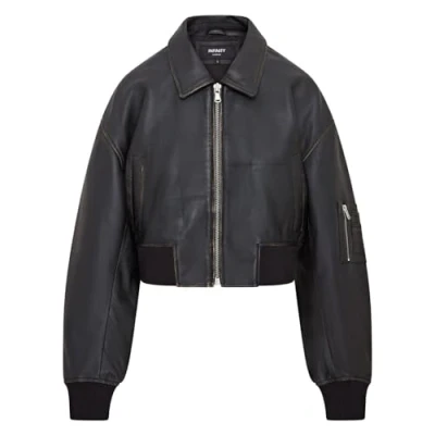Image of Womens Oversized Black MA 1 Leather Bomber Varsity Jacket