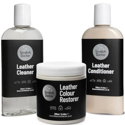 Image of Scratch Doctor Leather Cleaner, Colour Restorer &amp; Protection Conditioner Kit Clean, Recolour Protect Sofas Chairs Bags Shoes (Ivory, 250ml)