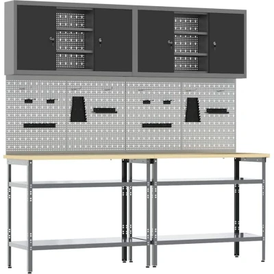 Image of vidaXL 8 Piece Work Bench Set in Grey Steel