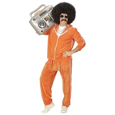 Image of Widmann 80&#039;s Chenille Tracksuit Costume XL Size Includes Retro Jacket and Trousers Perfect for Themed Fancy Dress Parties