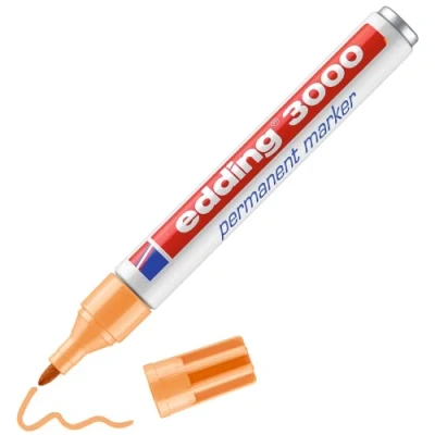 Image of edding 3000 permanent marker light orange 1 pen round tip 1.5 3 mm quick drying markers waterproof, smudge proof for cardboard, plastic, wood, metal, fabric pens