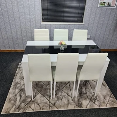 Image of KOSY KOALA white and black wood gloss finish dining Table with 6 Faux Leather chairs high set (Table chairs)
