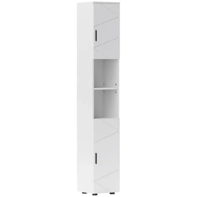 Image of kleankin Slim Bathroom Cabinet, 183cm Tall Storage Cabinet with Soft Close Doors, Open Compartments and Adjustable Shelves, White