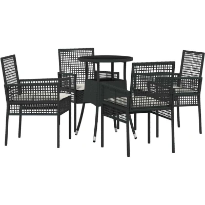 Image of vidaXL 5 Piece Garden Dining Set Black Poly Rattan