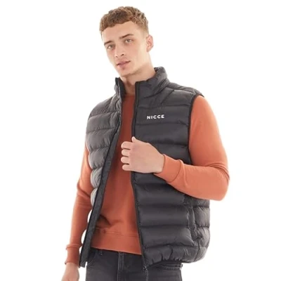 Image of Nicce Men&#039;s Lightweight Zip Through Padded Black Puffer Gilet Sleeveless Body Warmer, Waterproof Golf Vest, Warm Outerwear Jacket XXL