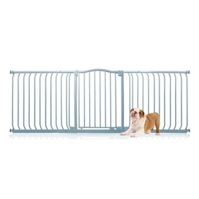Image of Bettacare Curved Top Dog Gate, 197cm 206cm, Matt Grey, Pressure Fit Pet Gate for and Puppy, Barrier, Easy Installation