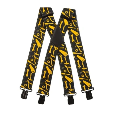 Image of Olata Heavy Duty Tool Pattern Braces/Suspenders (Black) 4cm. X Shape. Black Clips