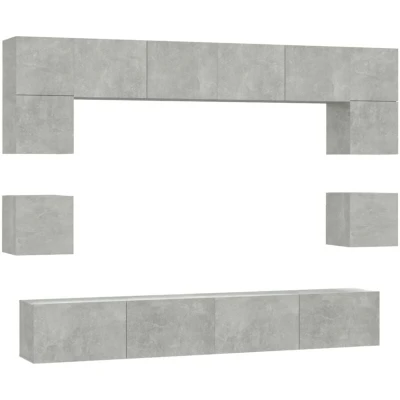 Image of vidaXL 8 Piece TV Cabinet Set Concrete Grey Engineered Wood