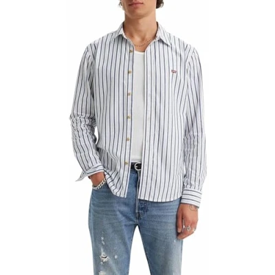 Image of Levi&#039;s Men&#039;s Long Sleeve Battery Housemark Slim Shirt, Jenny Stripe Sodalite Blue, XS