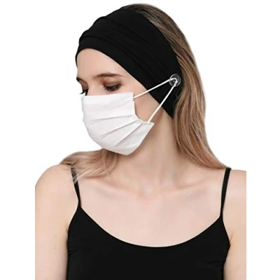 Image of Deresina Unisex Plain Headband with Button for Facecover Masks (Black (Mask Not Included))