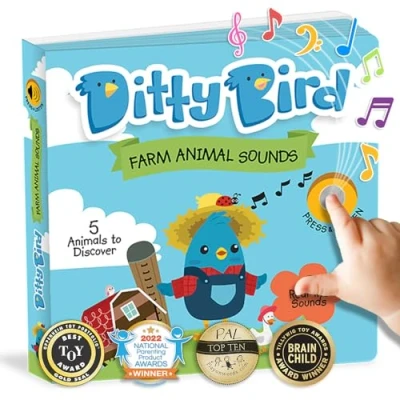 Image of Ditty Bird Farm Animals Sound Book for Toddlers Interactive Board with Real Animal Sounds Touch &amp; Ages 1 3 Sensory, Musical