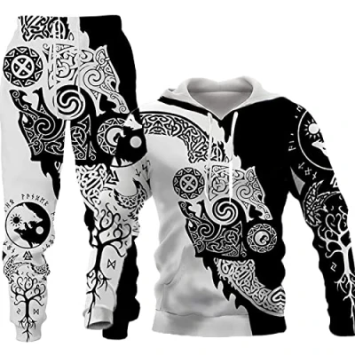 Image of Unisex 3D Wolf Print Hoodie Men Jogging Suit Sweatshirts Hoody + Pants Sets S 6XL (Hoodie10,XL)
