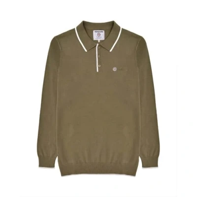 Image of Lambretta Mens Long Sleeve Top Knitted Polo Shirt Lichen Green M