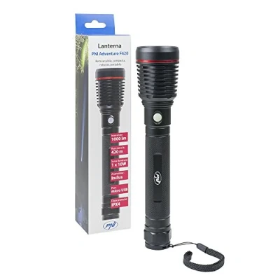 Image of Flashlight PNI Adventure F420 made of aluminum with 1000 lumen up to 420 m LED, battery and micro USB port, Black