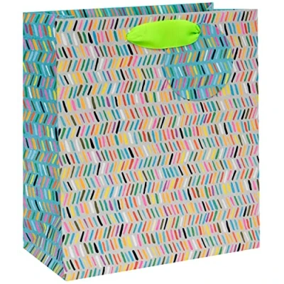 Image of Glick Luxury Gift Bag, Happy Birthday Blue Pattern Medium, Teal, Celebration, for Birthdays/Weddings/Bridal Showers/Baby Showers/House Warming/Thank You, Multi Colour, BAG MEDIUM