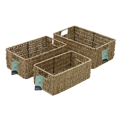 Image of JVL Seagrass Set of 3 Rectangular Storage Baskets