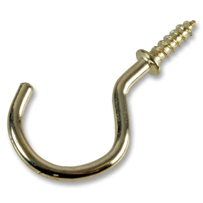 Image of Duratool D00867 Brass Plated Shouldered Cup Hook, 32 mm Length, Pack of 10