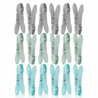 Image of Clothes Clips Cloth Peg Washing Pegs Plastic Laundry Heavy Duty Assorted 1count (18piec