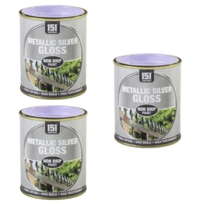 Image of SDMAX Metallic Silver Non Drip Paint, Durable And Gloss Finish, Hard Drying, Long Lasting Performance, Cracking, Ideal Use For Interior Exterior Use, 300ml Tin (3pcs)