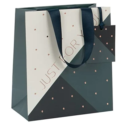 Image of Glick Medium Luxury Gift Bag, Geometric Black and White Just for You Wrap 200w x 225h 100d mm, &amp;