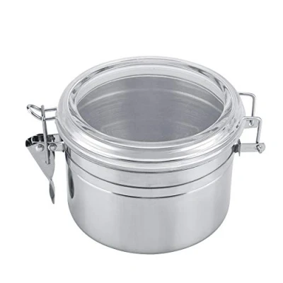 Image of Coffee Airtight Container, Stainless Steel Vacuum Sealed Food Storage Jar Bean Canister with Clear Lid for Tea Sugar Cookies(S)