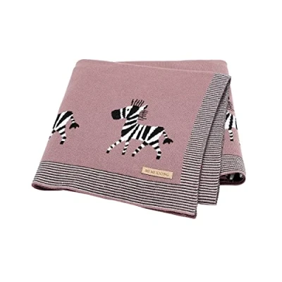Image of DovFanny Baby Blanket 100% Cotton Knitted Soft for Newbron with Lovely Zebra, 100 x 80cm Reddish Brown