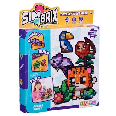 Image of Simbrix 08183 Theme Pack Jungle Party Create 2D and 3D pixel 1500+ brix Arts Crafts STEM Toys for Boys girls ages 5 up, Multicolour
