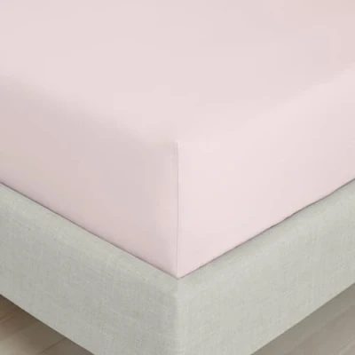 Image of Bianca Fine Linens Bedroom 200 Thread Count Cotton Percale Super King Fitted Sheet 32cm Depth Blush Pink