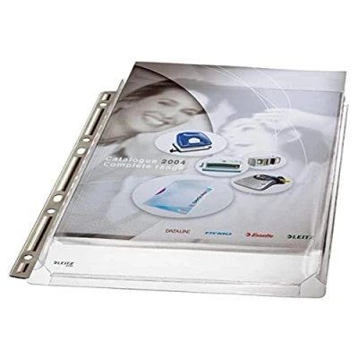 Image of Leitz Premium Plastic Punched Pocket A4, Expanding, High Capacity 200 Sheets, Top Open, 170 Micron PVC, Strong Metal Strip, Pack of 3, 47553003