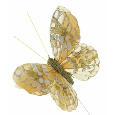 Image of Corsage Creations 7cm Glitter Butterflies Gold (12pcs per pk, on a 20cm wire)