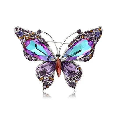 Image of Butterfly Brooch Pins Women Rhinestone Crystal Enamel Insect Pin Safety Wedding Lapel Dress Accessories Jewelry Gift For Girls Purple