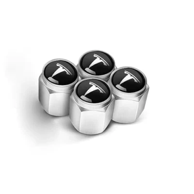Image of 4pcs Car Tyre Valve Caps for Tesla Model S,Metal Corrosion Resistant Automotive Tyres Stem Dust Covers Screw On with Seal Auto Tire Accessories,Silver