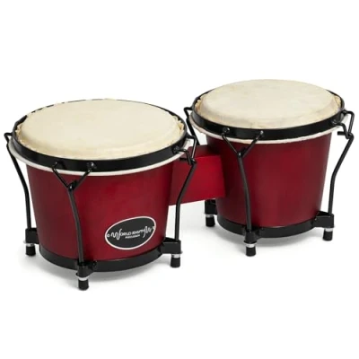 Image of World Rhythm BON7 6 &amp; 7 Beginners Oak Bongo Drums Wine Red Bongos
