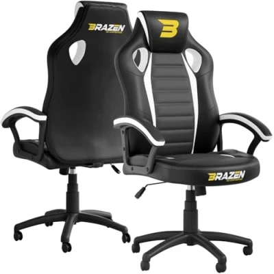 Image of BraZen Salute PC Chair Gaming for Adults Office Computer Chairs Adult Video Game White