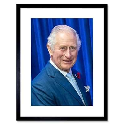 Image of Artery8 King Charles III Third of England Scotland United Kingdom Glasgow Photo Artwork Framed Wall Art Print 12X16 Inch
