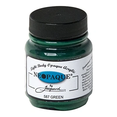 Image of Jacquard Neopaque JAC1587 Green Acrylic Paint, Ideal for Fabric, Leather, and Mixed Media, Water Based Non Toxic 2.25 oz Bottle