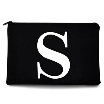 Image of 26 Letter Printed Zip Canvas Pouch Makeup Bag Make Up Bag, Cosmetic Travel Bag,Toiletry Bag,Organizer Bags,Toiletry Bags, Bride Bridesmaid Bag,Pencil Bag,Wash Bag,Coin Purse (White S)