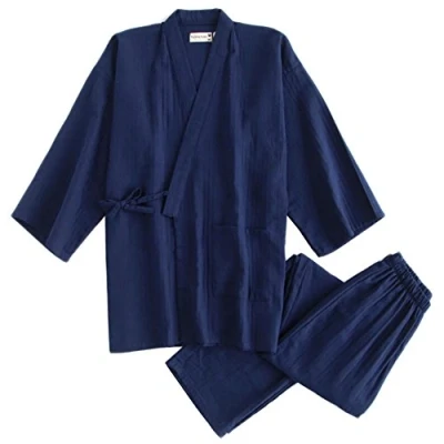 Image of thefancypumpkin Jinbei Men&#039;s Japanese Yukata Kimono, Blue02, M