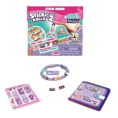 Image of Sky Castle Sticki Rolls Bands Series 2, Wearable &amp; Shareable Sticker Bracelet, 70 Mini Stickers, Assorted colours and styles