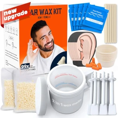 Image of Wokaar 99 Count Ear Nose Hair Waxing Kit 100 g Wax, 20 Wooden Sticks, 10 Applicators 2 in 1 Nasal and Removal for Men &amp; Women, 15 Balm Wipes etc.