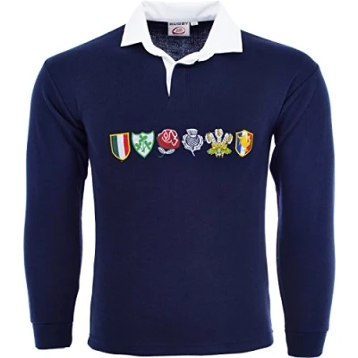 Image of Men 6 Nation Full Sleeve Rugby Fan Shirts Size S to 5XL (L, Navy)