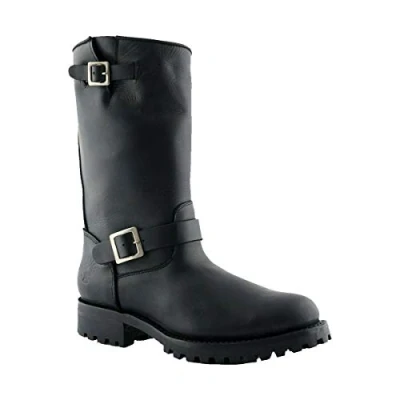 Image of Grinders Men&#039;s Engineer Wild One Black Leather Biker Western Combat Boots with Buckle Fastening 10