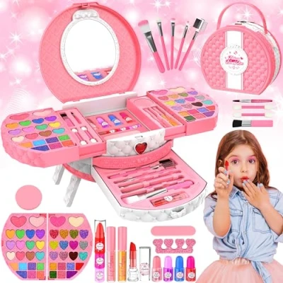 Image of 66 Pcs Kids Makeup Sets For Girls with Portable Stand,Make Up Starter Kit Children Princess Pretend Play Games Toys Presents,Little Girl Birthday Gifts Set Age 3 4 5 6 7 8 9 10 11 12 Years Old