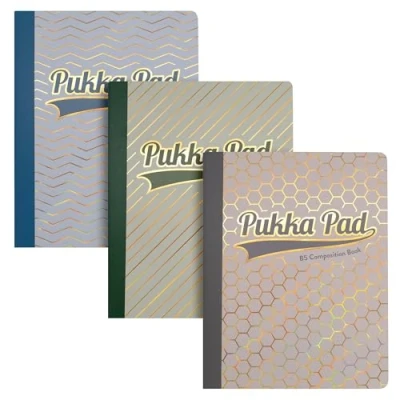 Image of Pukka Pad Haze B5 Composition Books Pack of 3 Notebooks with 140 Pages, 70 Sheets College Ruled 80GSM Paper Margin for School Notes, Office Organisation, or Home Memos 9.75 x 7.5in
